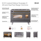 ILVE  Nostalgie II 48 inch Dual Fuel Range with 8 Black Sealed Burners, Trim - White (UP488NMPWHG)