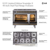 ILVE  Nostalgie II 48 inch Dual Fuel Range with 8 Black Sealed Burners, Trim - White (UP488NMPWHG)