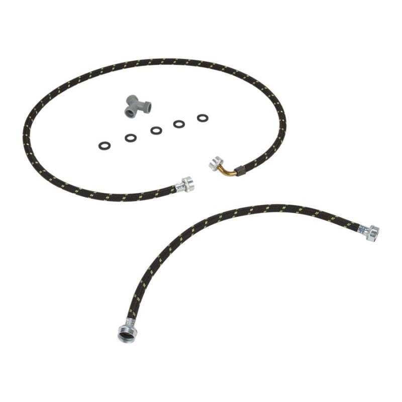 Whirlpool 2' and 5' Black braided steam dryer hose kit with 90-degree elbow, Y-connector, and 5 washers - 1 pack - Black (W10623830)