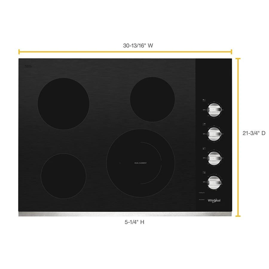 WHIRLPOOL  30-inch Electric Ceramic Glass Cooktop with Dual Radiant Element - Stainless Steel (WCE55US0HS)