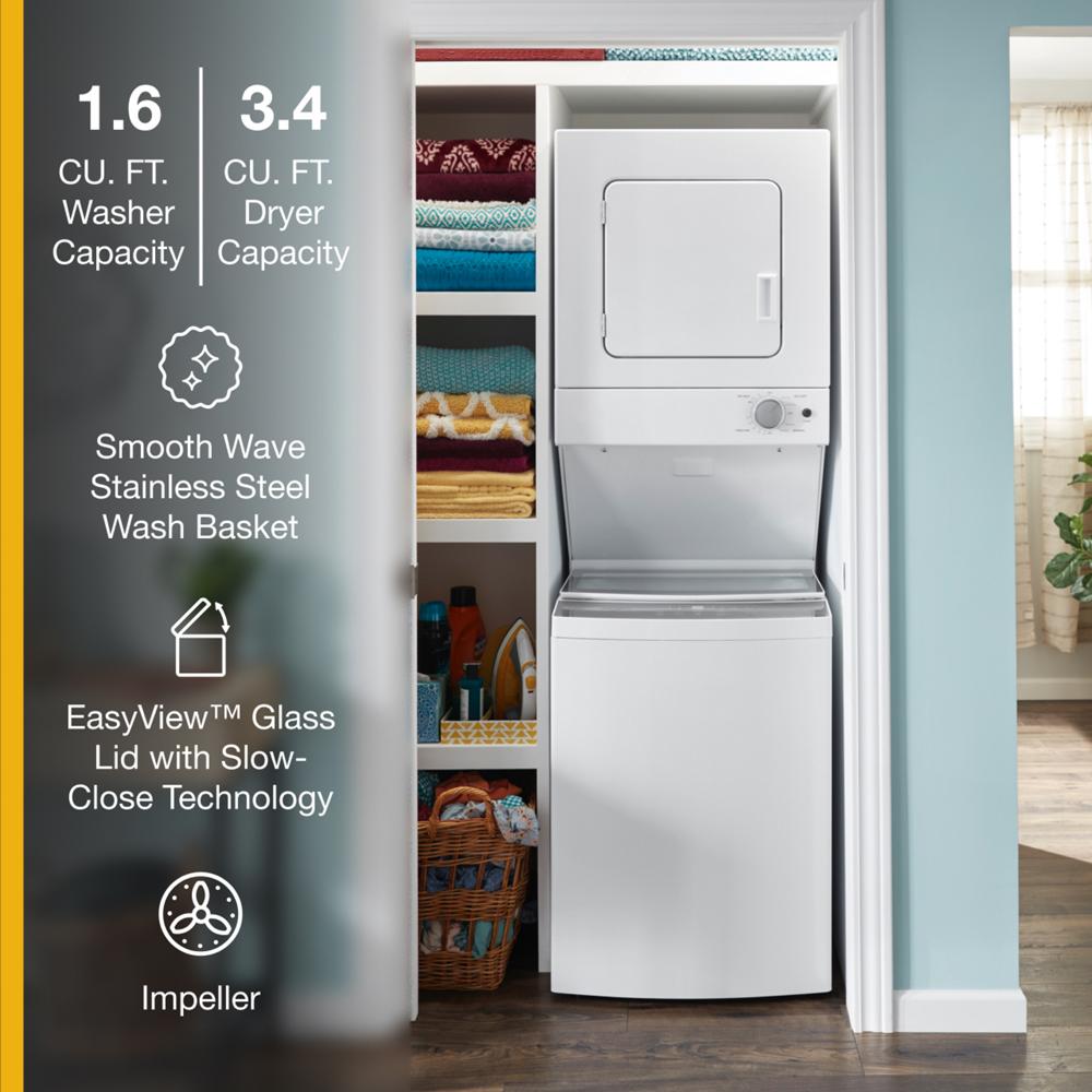 Whirlpool 1.6 cu.ft Electric Stacked Laundry Center 6 Wash cycles and AutoDry™ - White (WET4024HW)