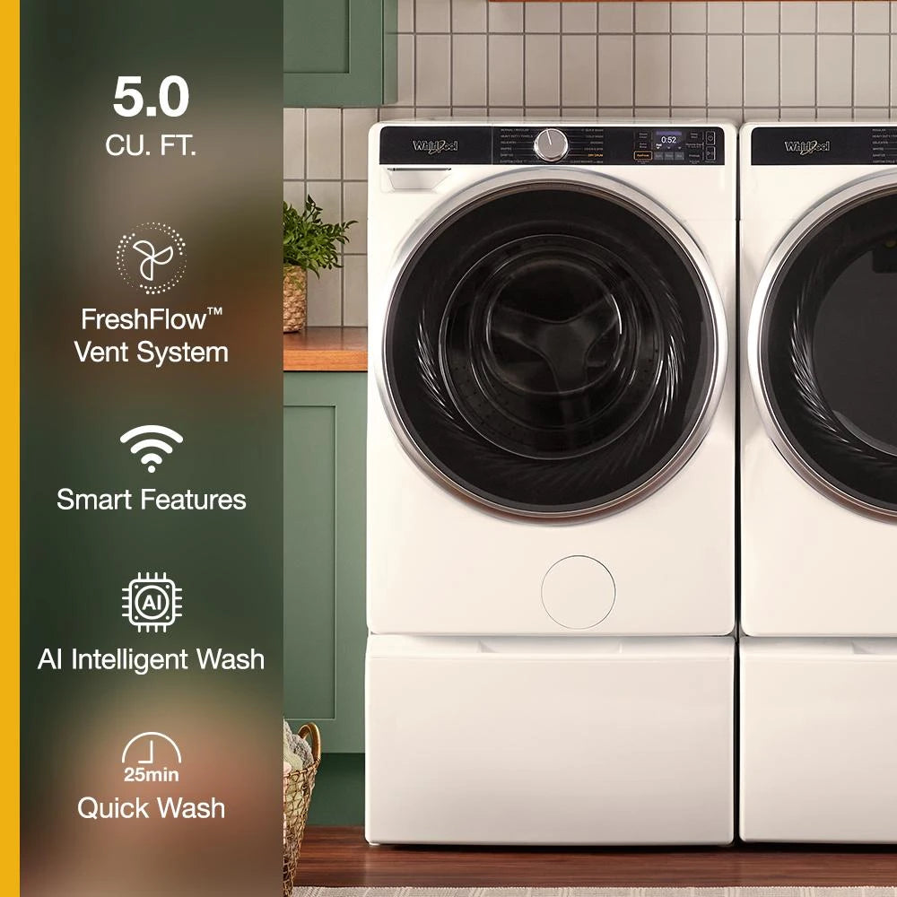 WHIRLPOOL  5.0 cu. ft. Smart Front Load ENERGY STAR® Certified Washer with FreshFlow™ Vent System and Intelligent Wash - White (WFW6720RW)
