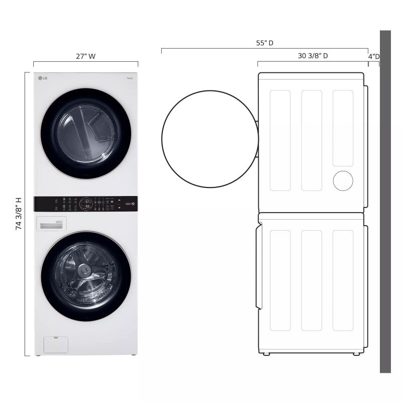 LG Single Unit Front Load LG WashTower™ with Center Control™ 4.5 cu. ft. Washer and 7.4 cu. ft. Gas Dryer - White (WKG101HWA)