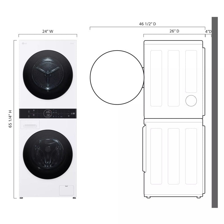 LG  Compact Single Unit Washtower™ With Center Control™ 2.4 Cu. Ft. Front Load Washer And 4.2 Cu. Ft. Electric Ventless Heatpump™ Dryer - White (WKHC152HWA)