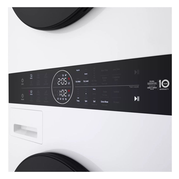 LG Compact Single Unit LG WashTower™ with Center Control™ 2.4 cu.ft. Front Load Washer and 4.2 cu.ft. Electric Ventless HeatPump™ Dryer - White (WKHC152HWA)