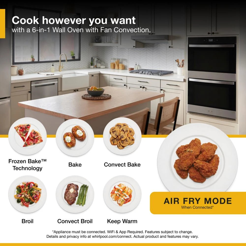 WHIRLPOOL  10.0 Total Cu. Ft. Double Wall Oven with Air Fry When Connected - Fingerprint Resistant Stainless Steel (WOED5030LZ)