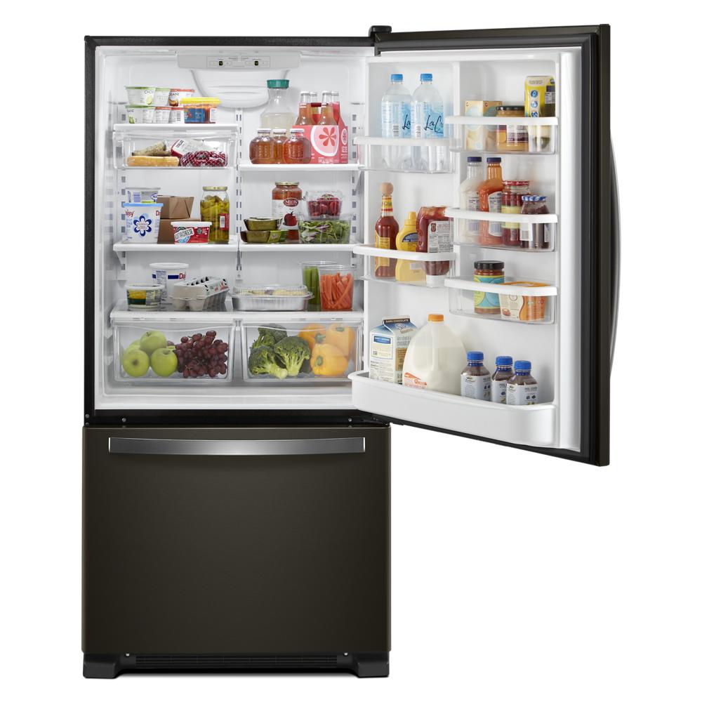 Whirlpool 33-inch wide Bottom-Freezer Refrigerator - 22 cu. ft. - Black Stainless (WRB322DMHV)