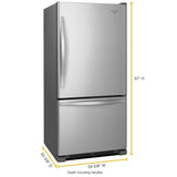 WHIRLPOOL  30-inches wide Bottom-Freezer Refrigerator with SpillGuard™ Glass Shelves - 18.7 cu. ft. - Monochromatic Stainless Steel (WRB329DMBM)