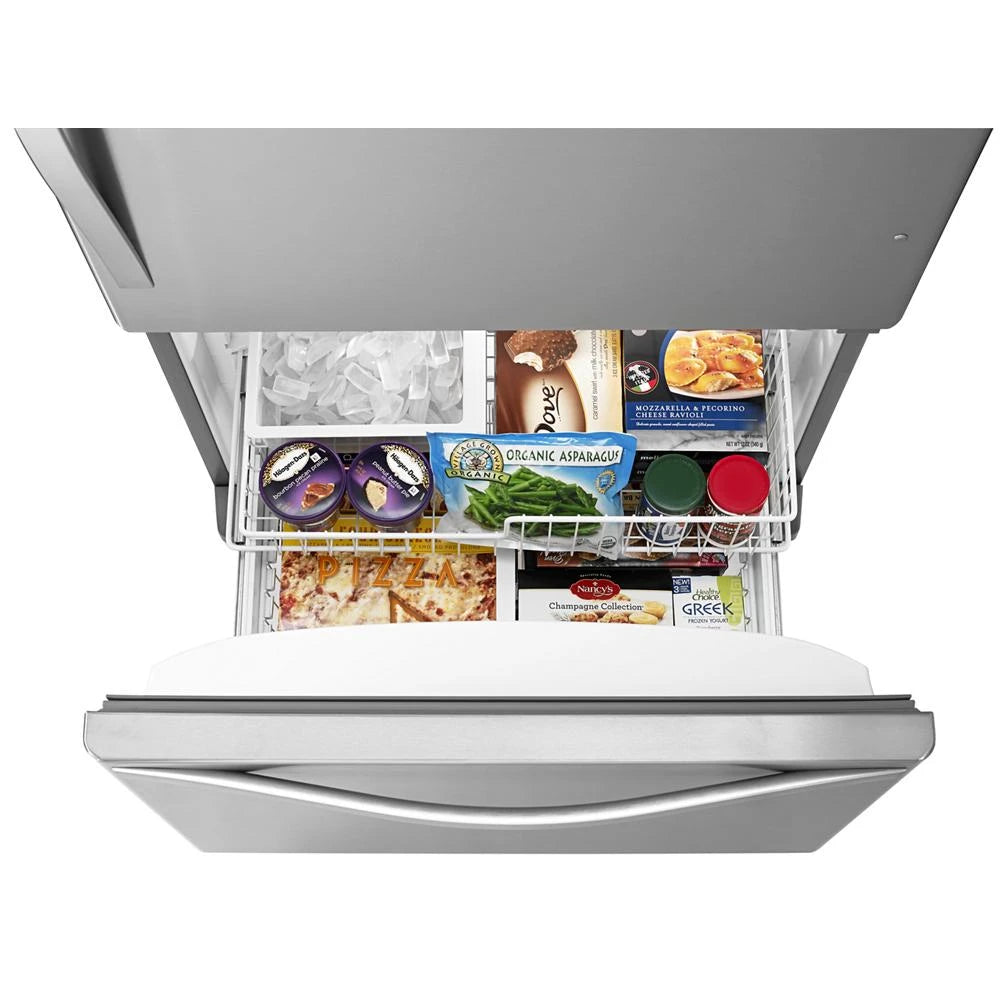 WHIRLPOOL  30-inches wide Bottom-Freezer Refrigerator with SpillGuard™ Glass Shelves - 18.7 cu. ft. - Monochromatic Stainless Steel (WRB329DMBM)