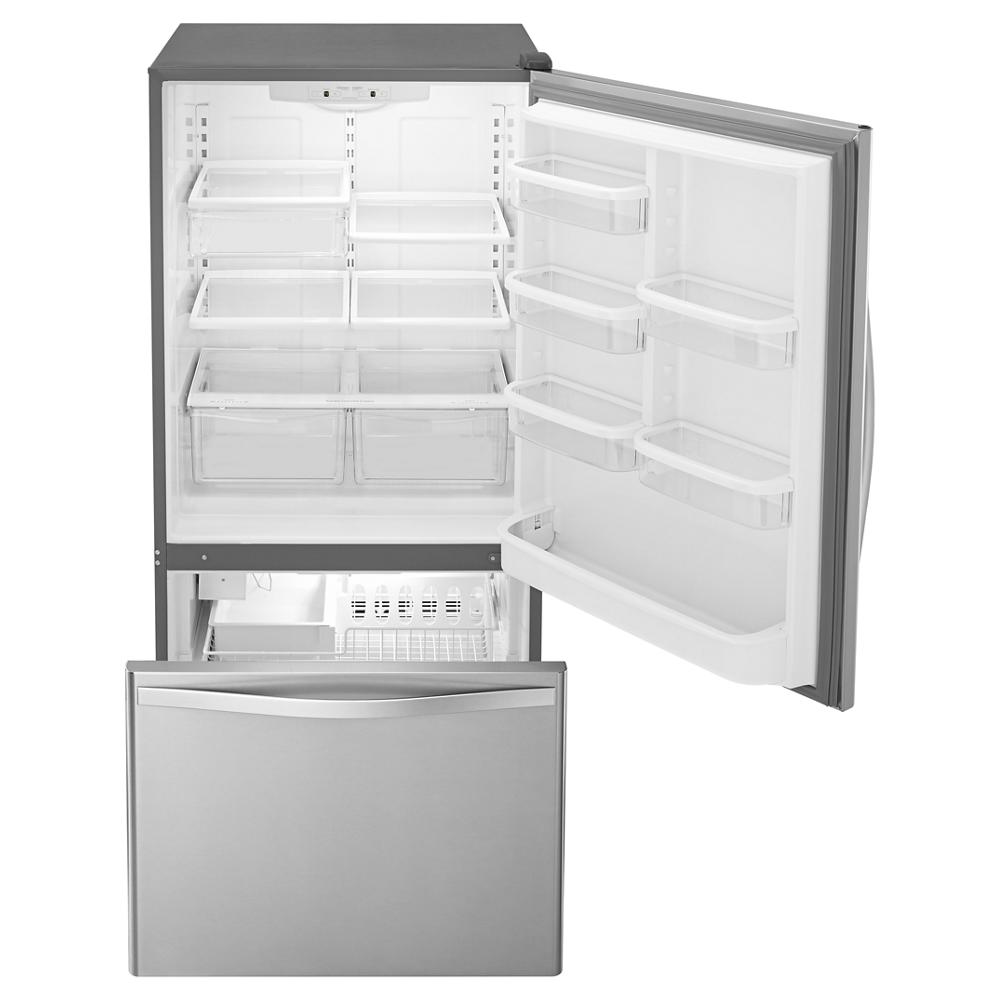 Whirlpool 30-inches wide Bottom-Freezer Refrigerator with SpillGuard™ Glass Shelves - 18.7 cu. ft. - Monochromatic Stainless Steel (WRB329DMBM)
