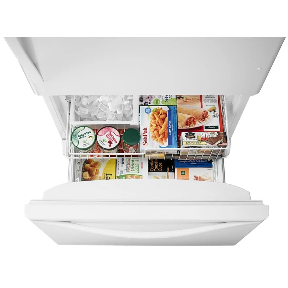 Whirlpool  30-inches wide Bottom-Freezer Refrigerator with SpillGuard™ Glass Shelves - 18.7 cu. ft. - White-on-White (WRB329DMBW)