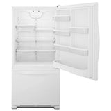 Whirlpool  30-inches wide Bottom-Freezer Refrigerator with SpillGuard™ Glass Shelves - 18.7 cu. ft. - White-on-White (WRB329DMBW)
