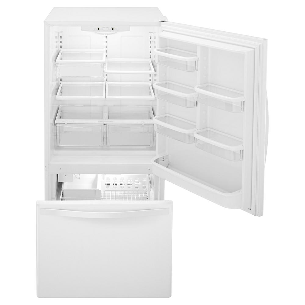 Whirlpool 30-inches wide Bottom-Freezer Refrigerator with SpillGuard™ Glass Shelves - 18.7 cu. ft. - White-on-White (WRB329DMBW)