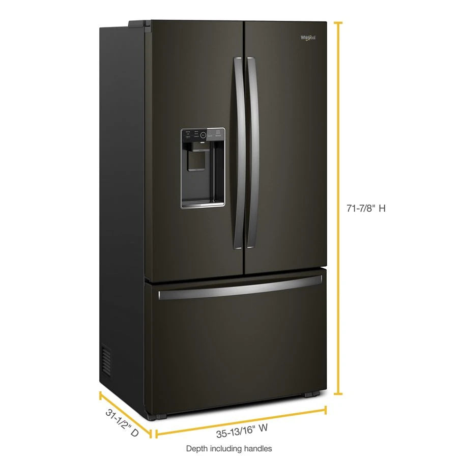WHIRLPOOL  WHIRLPOOL REFER BTM 36" FRENCH DR CNTR DPTH W/ DISP - Fingerprint Resistant Black Stainless (WRF954CIHV)
