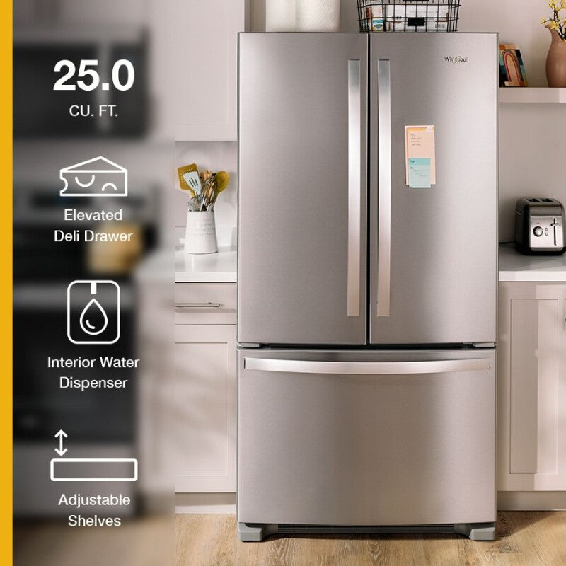 WHIRLPOOL 36-Inch Wide Full-Depth French Door Bottom Mount Refrigerator - 25 cu. ft. - Print Resist Black Stainless (WRFF3236RV)