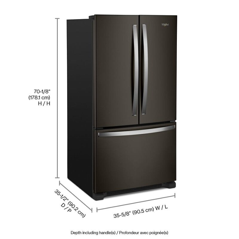 WHIRLPOOL 36-Inch Wide Full-Depth French Door Bottom Mount Refrigerator - 25 cu. ft. - Print Resist Black Stainless (WRFF3236RV)