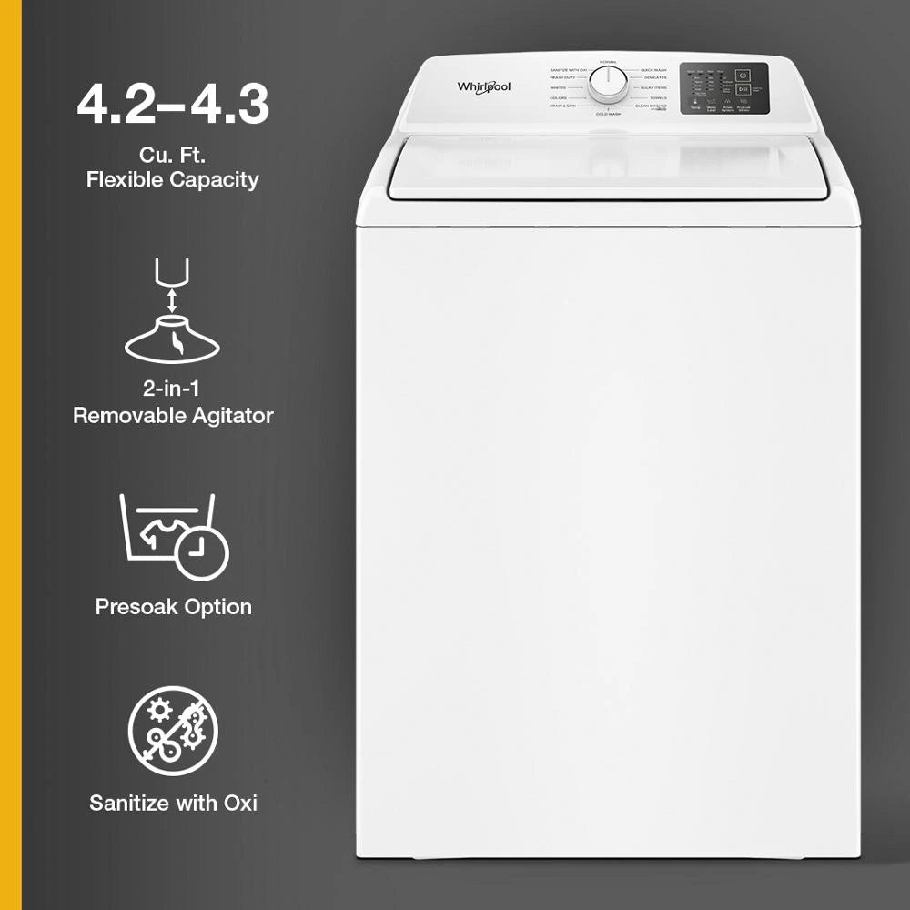 WHIRLPOOL  4.2 - 4.3 Cu. Ft. Whirlpool® Top Load Washer with 2-in-1 Removable Agitator - White (WTW4107SW)