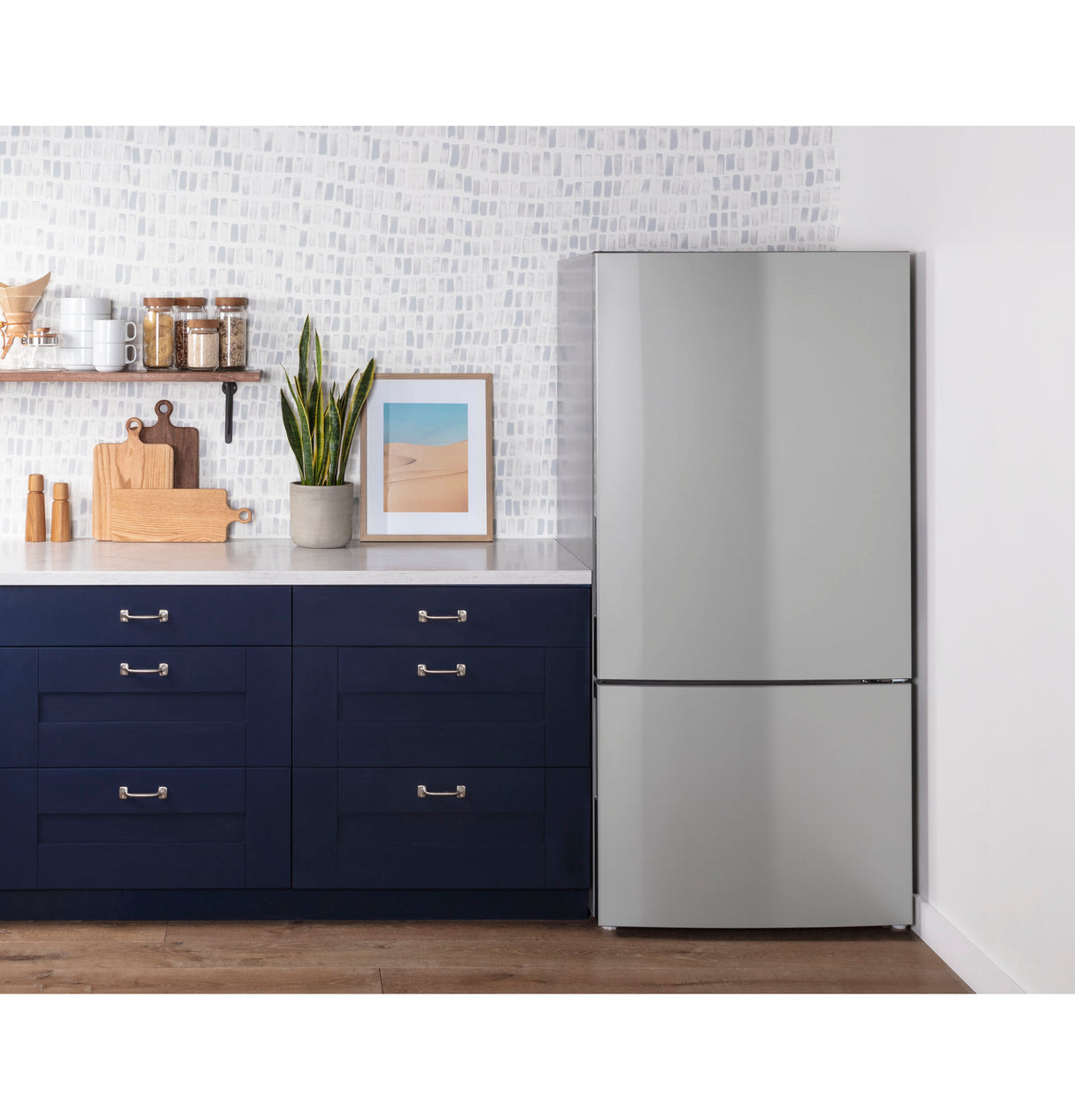 GE APPLIANCES GE(R) ENERGY STAR(R) 17.7 Cu. Ft. Counter-Depth Bottom-Freezer Refrigerator -  (GBE17HYRFS)