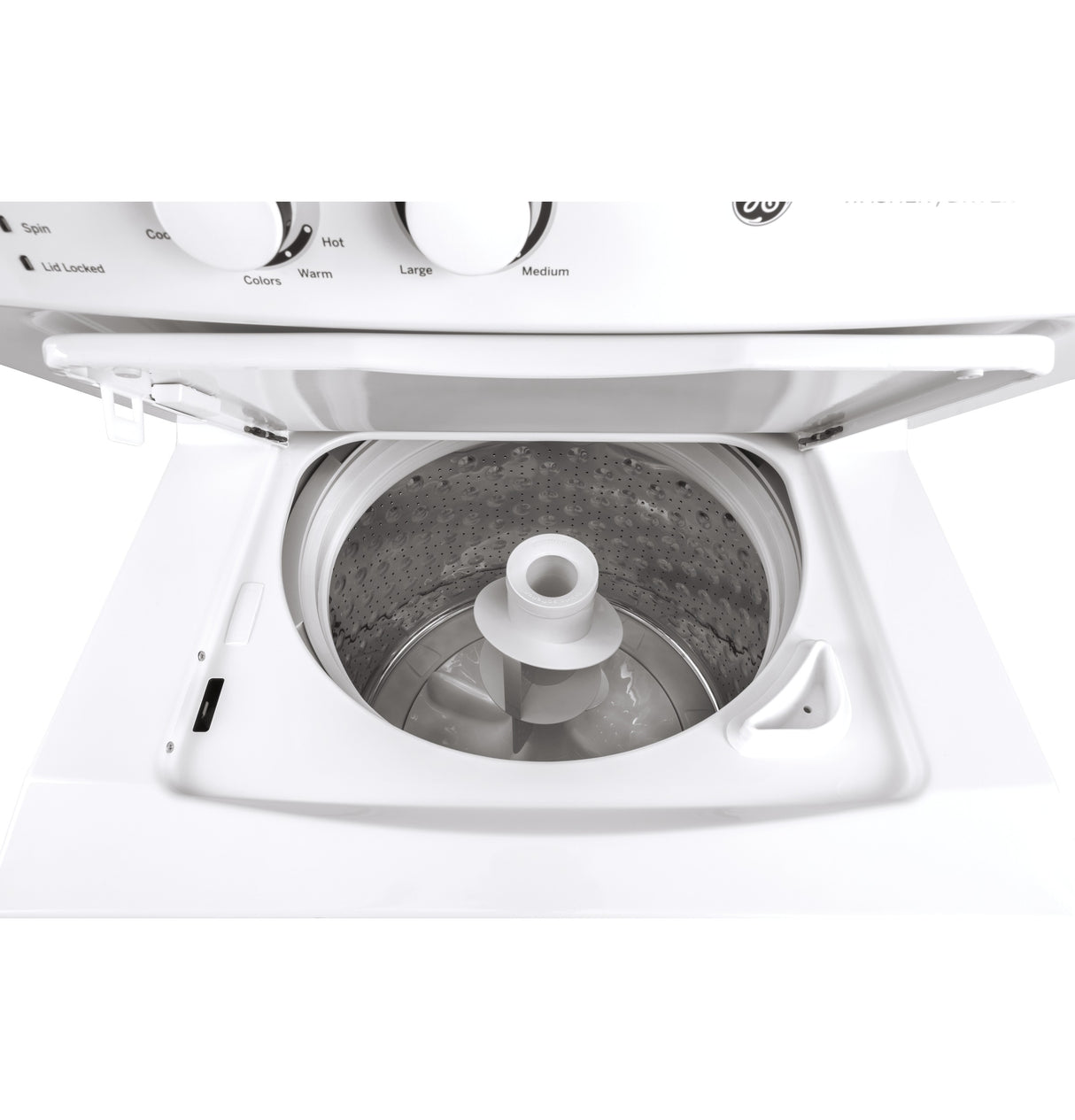 GE APPLIANCES GE Unitized Spacemaker(R) 3.8 cu. ft. Capacity Washer with Stainless Steel Basket and 5.9 cu. ft. Capacity Long Vent Electric Dryer -  (GUV27ESSMWW)