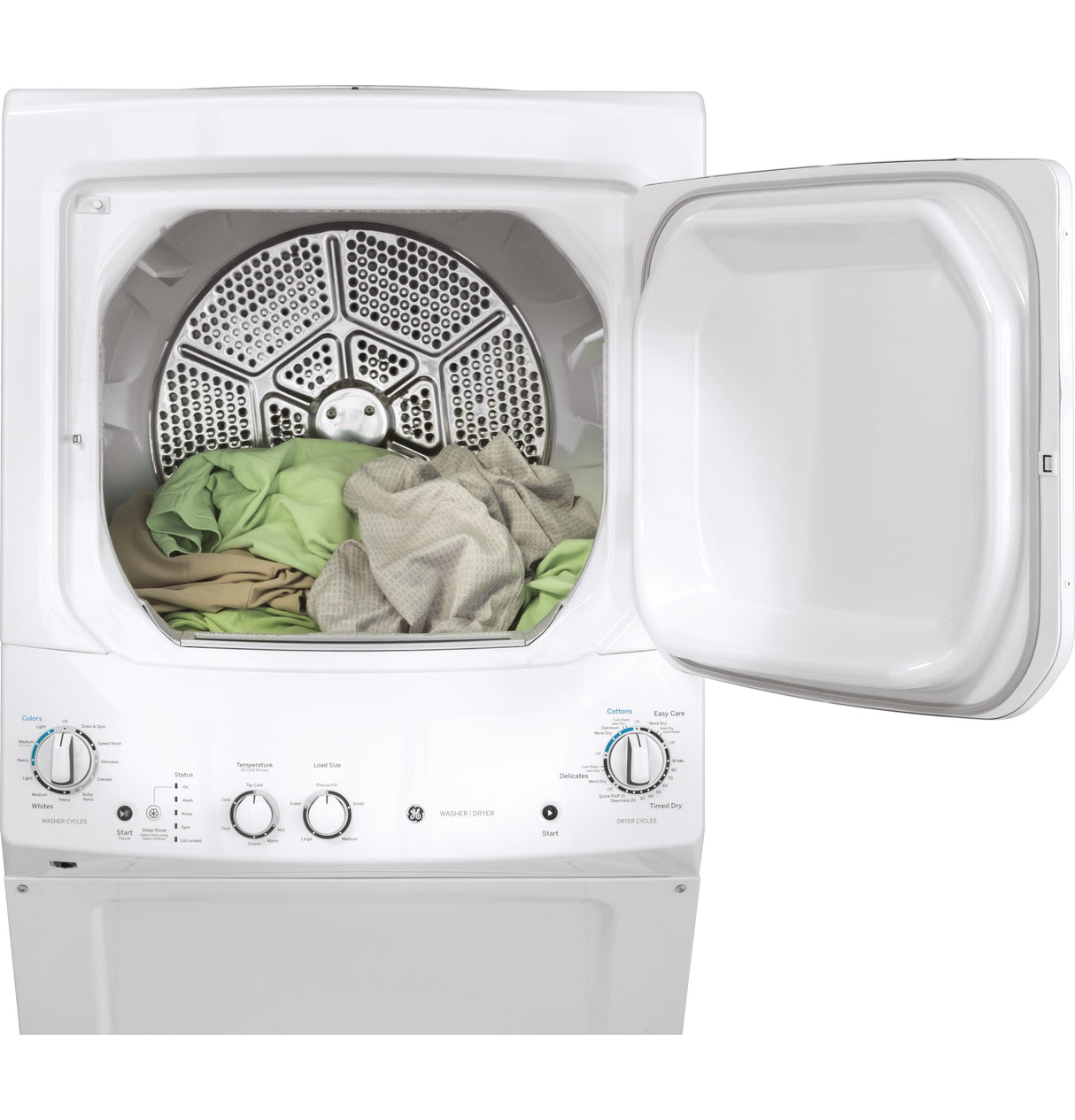 GE APPLIANCES GE Unitized Spacemaker(R) 3.8 cu. ft. Capacity Washer with Stainless Steel Basket and 5.9 cu. ft. Capacity Long Vent Electric Dryer -  (GUV27ESSMWW)