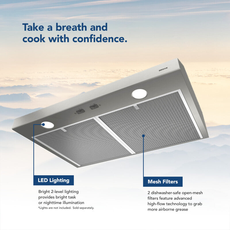 BROAN Glacier 30-Inch 300 Max Blower CFM 5 Sones Stainless Steel Range Hood -  (BCSD130SS)