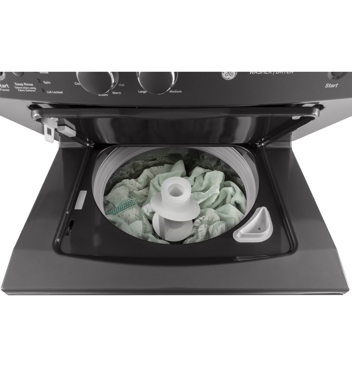 GE APPLIANCES GE Unitized Spacemaker(R) 3.8 cu. ft. Capacity Washer with Stainless Steel Basket and 5.9 cu. ft. Capacity Gas Dryer -  (GUD27GSPMDG)