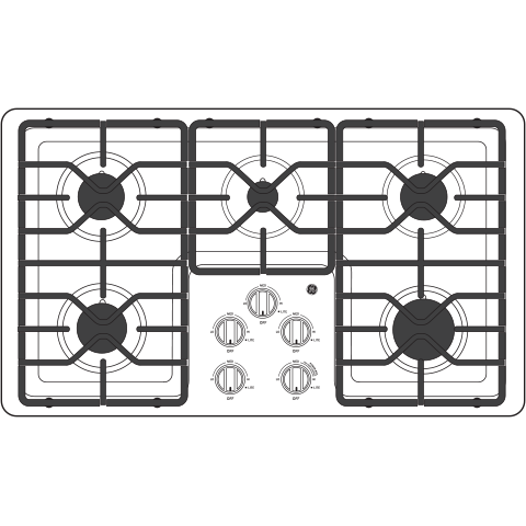 GE APPLIANCES GE(R) 36" Built-In Gas Cooktop with Dishwasher-Safe Grates -  (JGP3036DLBB)