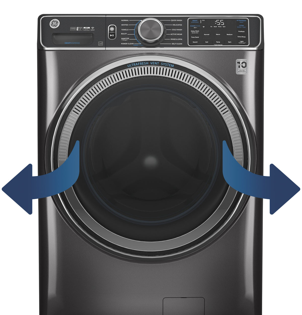 GE APPLIANCES GE(R) ENERGY STAR 4.8 cu. ft. Capacity Smart Front Load (R) Washer with UltraFresh Vent System with OdorBlock(TM) and Sanitize w/Oxi -  (GFW550SSNWW)