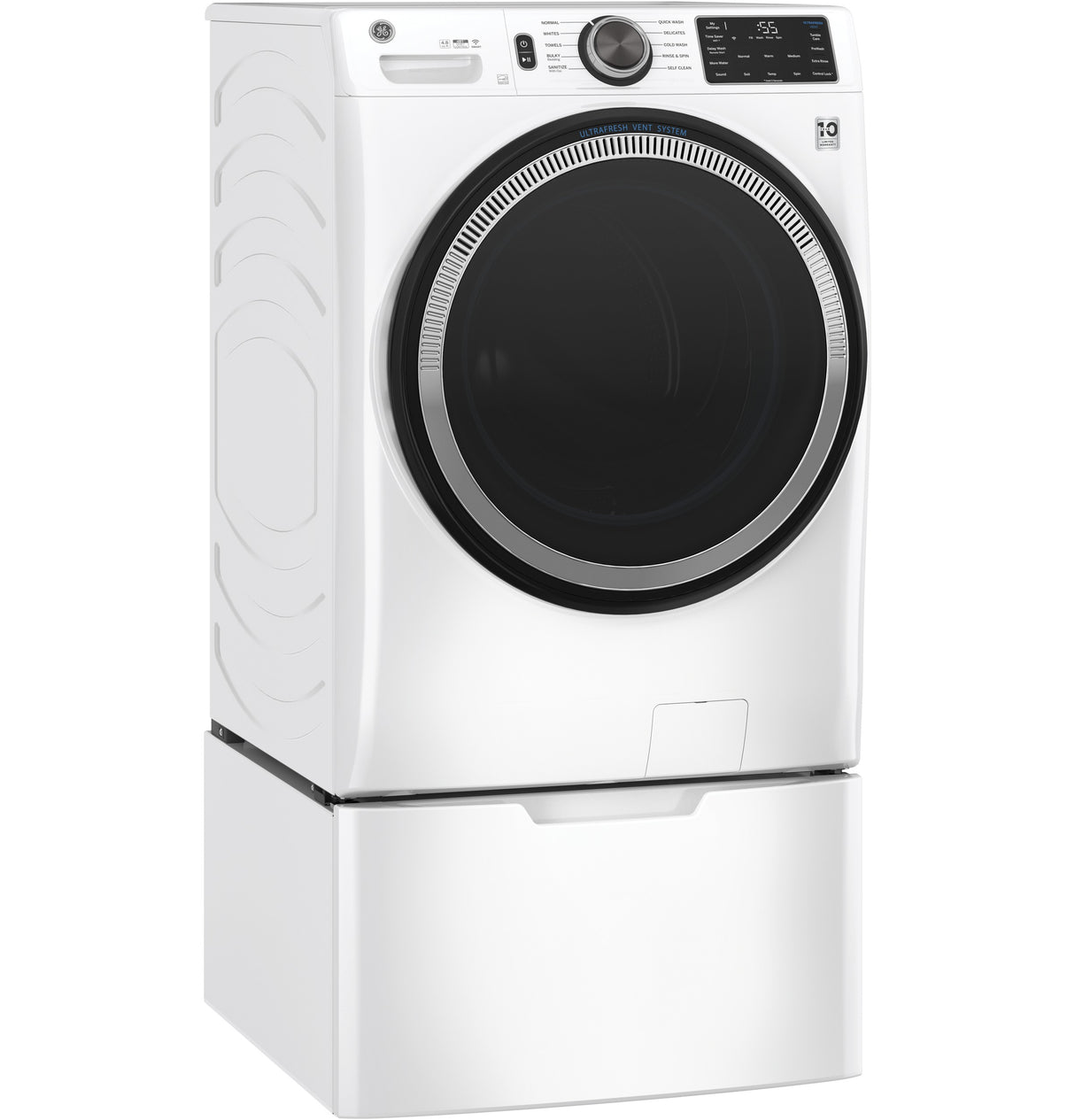 GE APPLIANCES GE(R) ENERGY STAR 4.8 cu. ft. Capacity Smart Front Load (R) Washer with UltraFresh Vent System with OdorBlock(TM) and Sanitize w/Oxi -  (GFW550SSNWW)