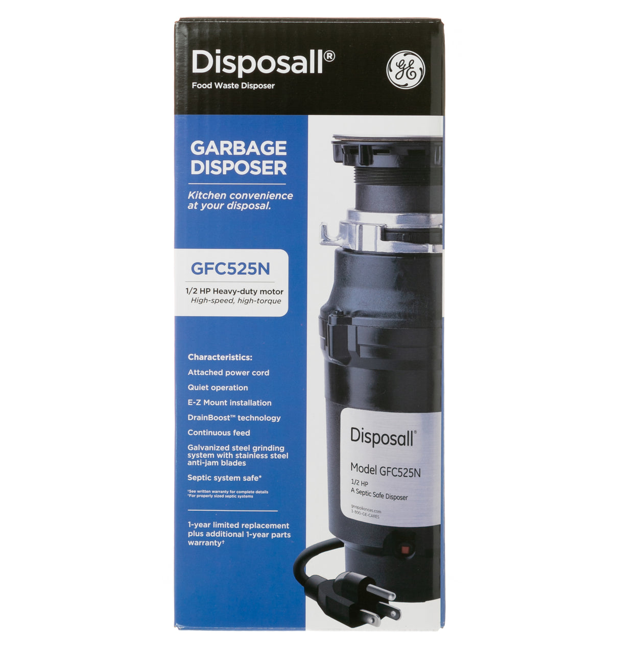 GE APPLIANCES GE DISPOSALL(R) 1/2 HP Continuous Feed Garbage Disposer - Corded -  (GFC525N)