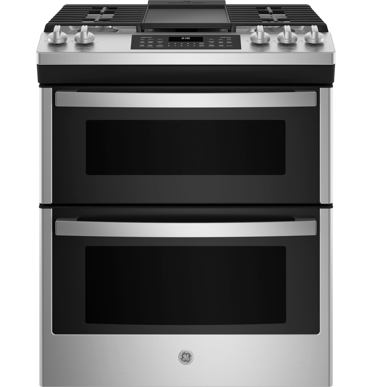 GE APPLIANCES GE 30" Slide-In Front Control Gas Double Oven Range -  (JGSS86SPSS)