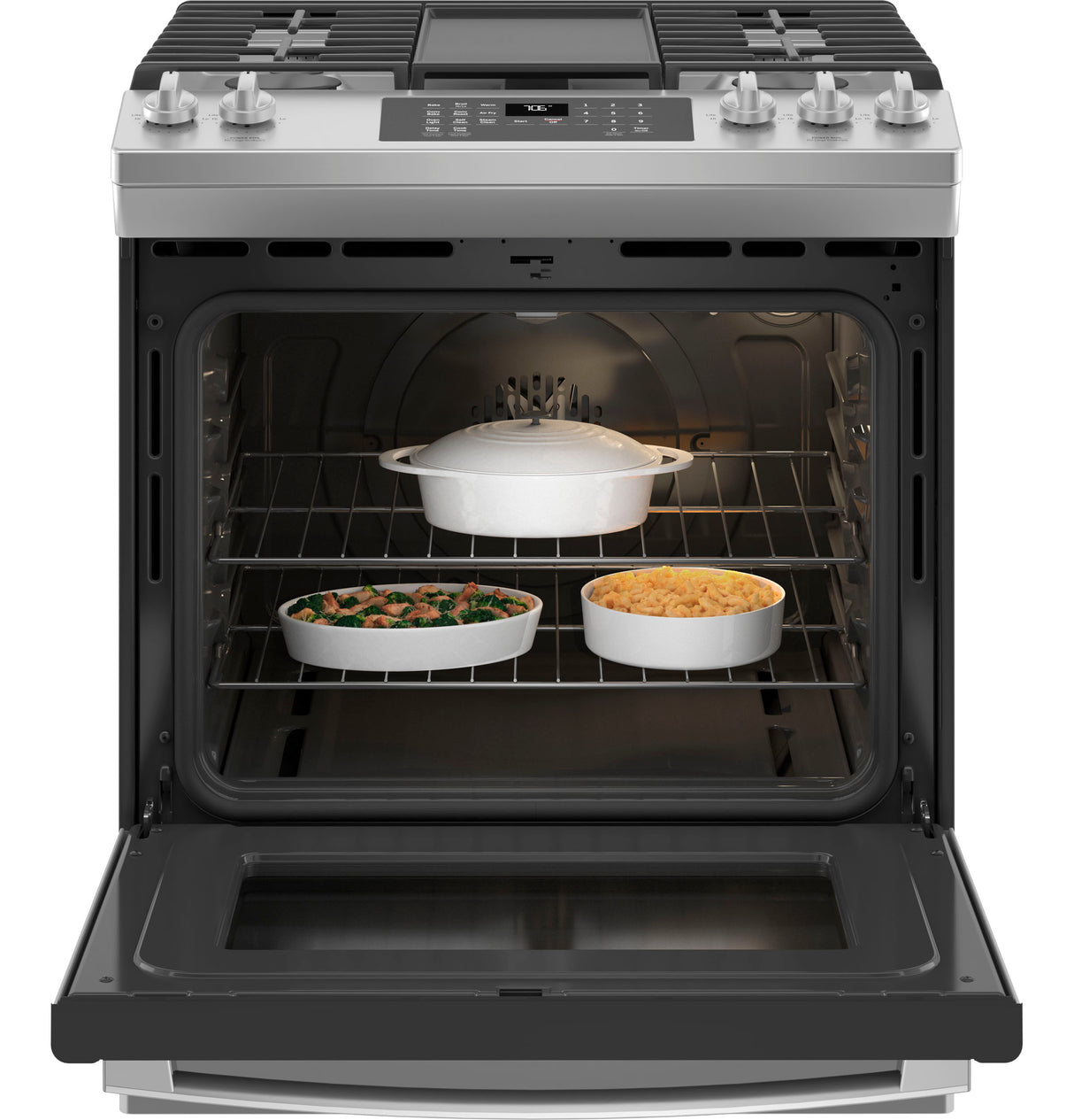 GE GE® 30" Slide-In Front-Control Convection Gas Range with No Preheat Air Fry -  (JGS760SPSS)