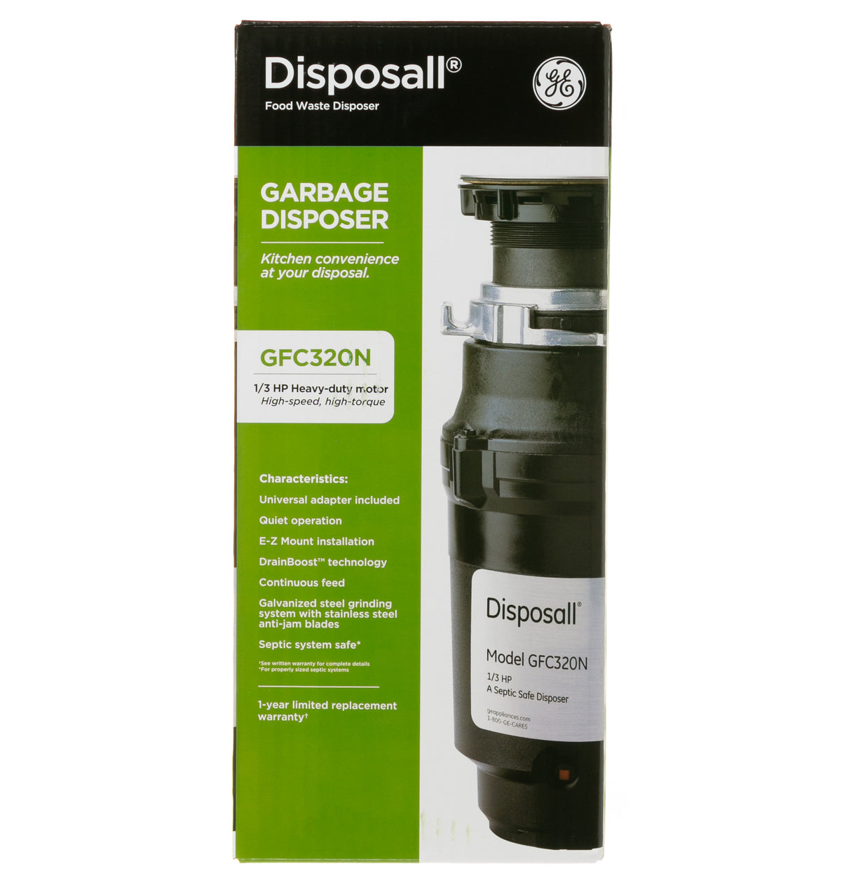 GE APPLIANCES GE DISPOSALL(R) 1/3 HP Continuous Feed Garbage Disposer Non-Corded -  (GFC320N)