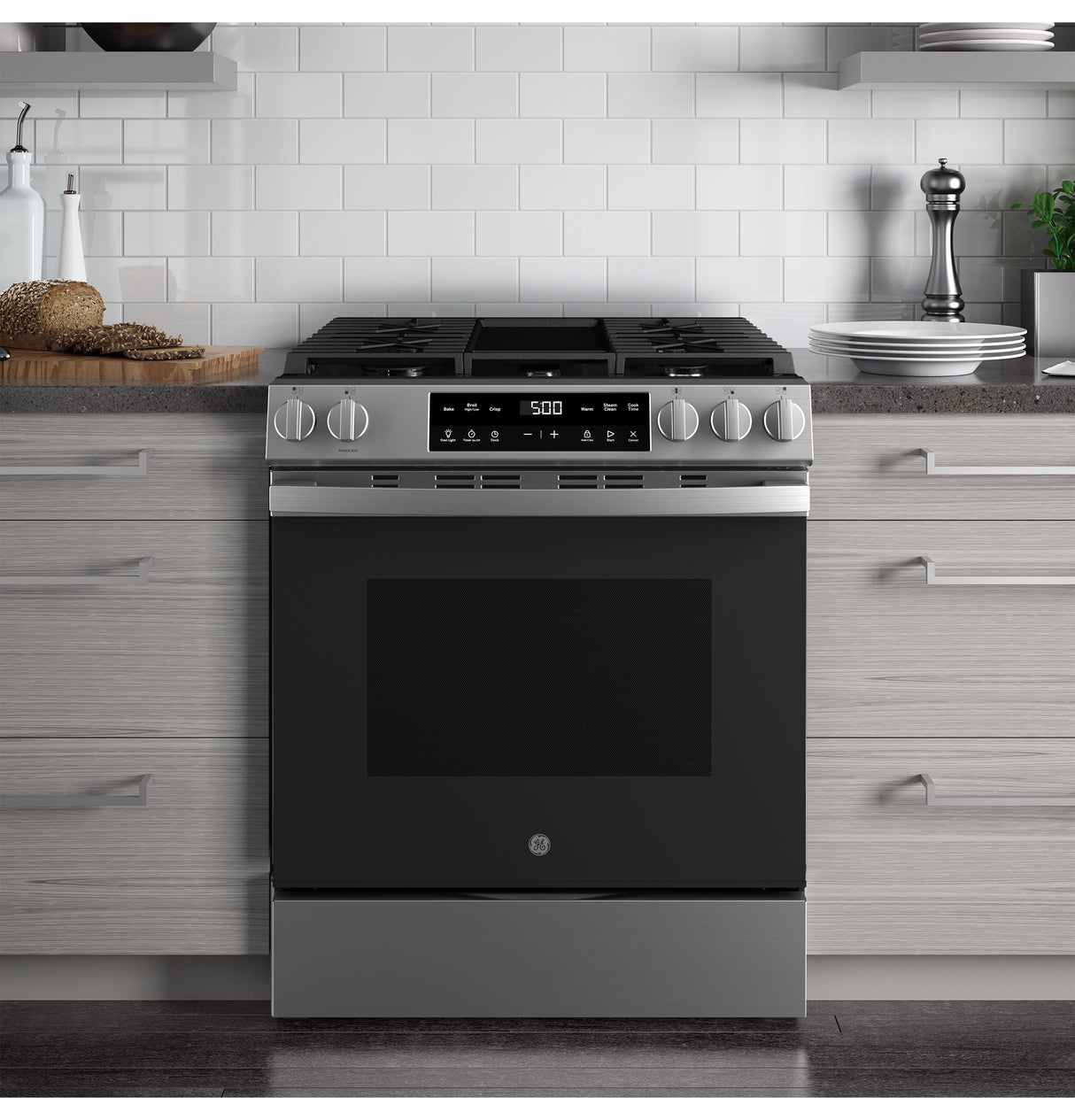 GE APPLIANCES GE(R) 30" Slide-In Front Control Gas Range with Crisp Mode -  (GGS500SVSS)