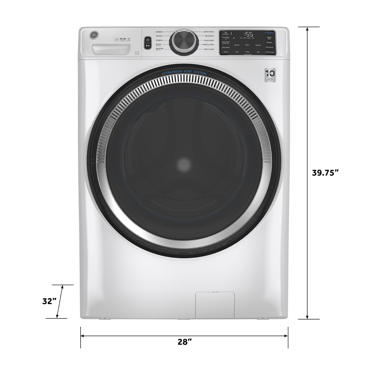 GE APPLIANCES GE(R) ENERGY STAR 4.8 cu. ft. Capacity Smart Front Load (R) Washer with UltraFresh Vent System with OdorBlock(TM) and Sanitize w/Oxi -  (GFW550SSNWW)